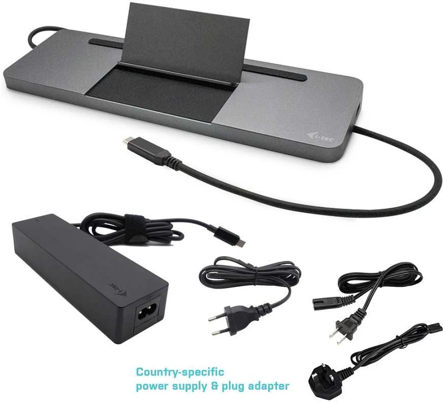 I-TEC USB-C Metal 4K 3xDisplay DS 1xHDMI1xVGA1xDP 1xSD+1xmicroSD CR 1xGLAN 1x3.5mm Garsas 2xUSB 3.0 2xUSB 2.0 1xUSB-C PD+ įkroviklis 100W
