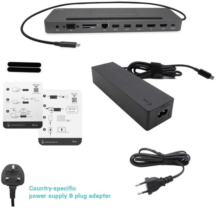 I-TEC USB-C Metal 4K 3xDisplay DS 1xHDMI1xVGA1xDP 1xSD+1xmicroSD CR 1xGLAN 1x3.5mm Garsas 2xUSB 3.0 2xUSB 2.0 1xUSB-C PD+ įkroviklis 100W