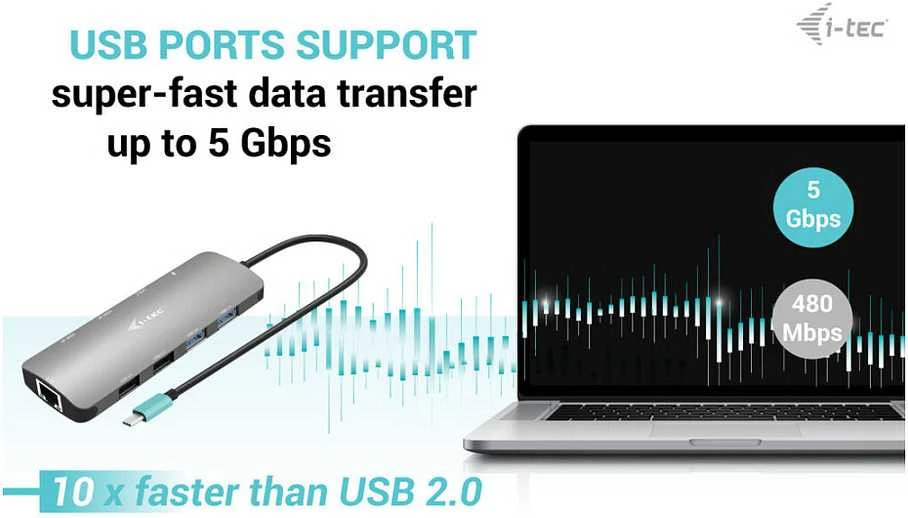 I-TEC USB-C metalinis nano dokas 2 x HDMI 1 x GLAN 2 x USB 3.2 2 x USB 2.0 1 x USB-C 3.2 Gen.1 duomenys 1 x USB-C 100 W PD + 100 W įkroviklis