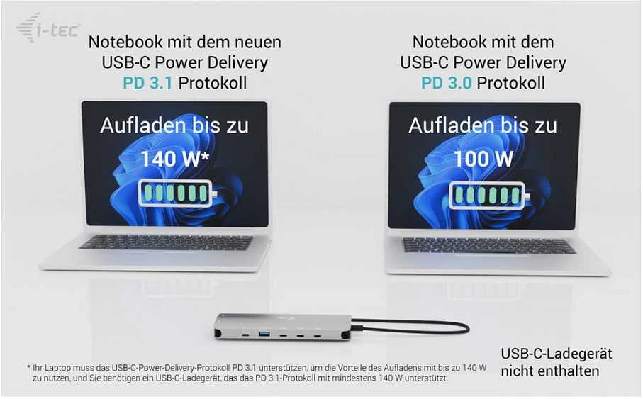 I-tec USB-C Metal Nano 3x Ekranas Docking Station 2x HDMI 1x USB-C video LAN Audio Skaitytuvas kart Maitinimas 140W + Įkroviklis 140W