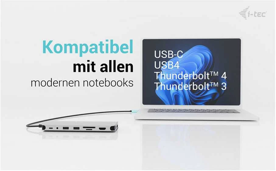 I-tec USB-C Metal Nano 3x Ekranas Docking Station 2x HDMI 1x USB-C video LAN Audio Skaitytuvas kart Maitinimas 140W + Įkroviklis 140W