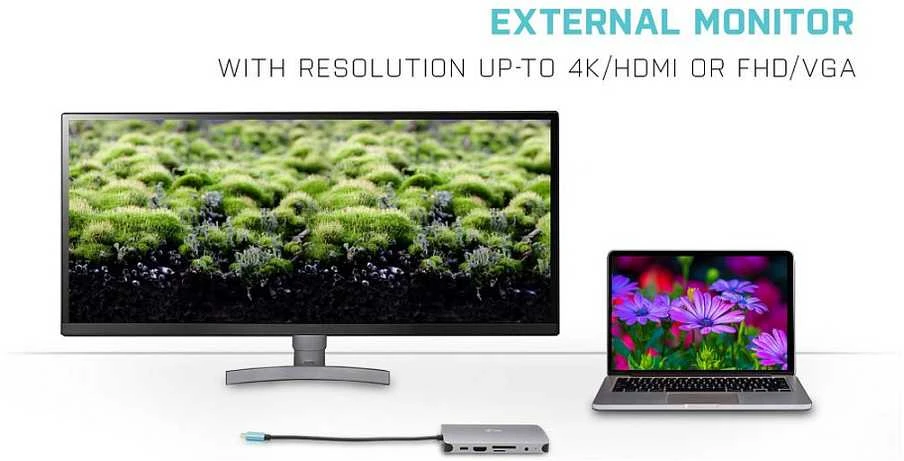 I-TEC USB-C metalinis dokas 1xHDMI 1xVGA 1xSD+1xmicroSD kortelių skaitytuvas 1xGLAN 1xgarsas / mikrofonas 3xUSB 3.1 1xUSB-C duomenys 1xUSB-C PD + įkroviklis 100W