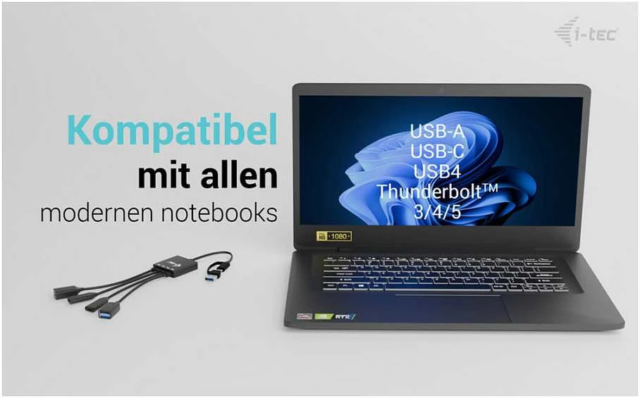 I-tec USB-C/USB-A kabelio šakotuvas, 4 prievadų (2x USB-C, 2x USB-A), iki 5 Gbps, lankstus kabelio šakotuvas, 60 g