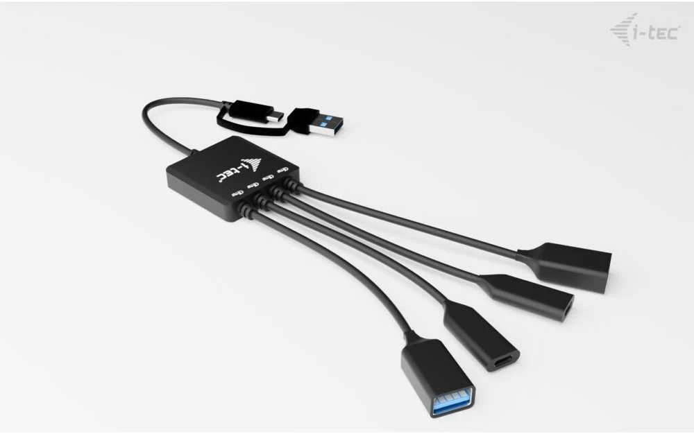 I-tec USB-C/USB-A kabelio šakotuvas, 4 prievadų (2x USB-C, 2x USB-A), iki 5 Gbps, lankstus kabelio šakotuvas, 60 g