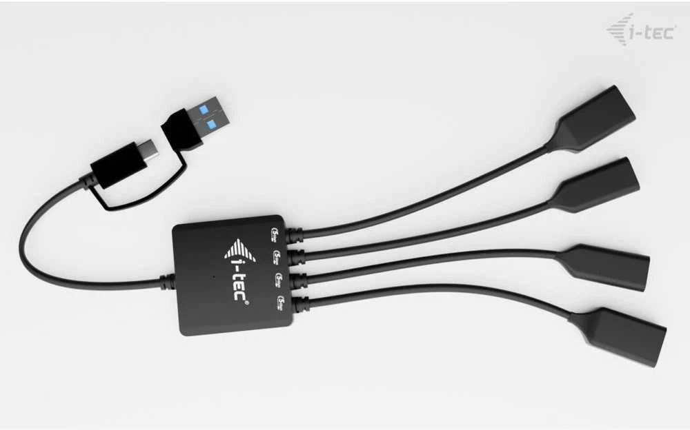 I-tec USB-C/USB-A kabelio šakotuvas, 4 prievadų (2x USB-C, 2x USB-A), iki 5 Gbps, lankstus kabelio šakotuvas, 60 g