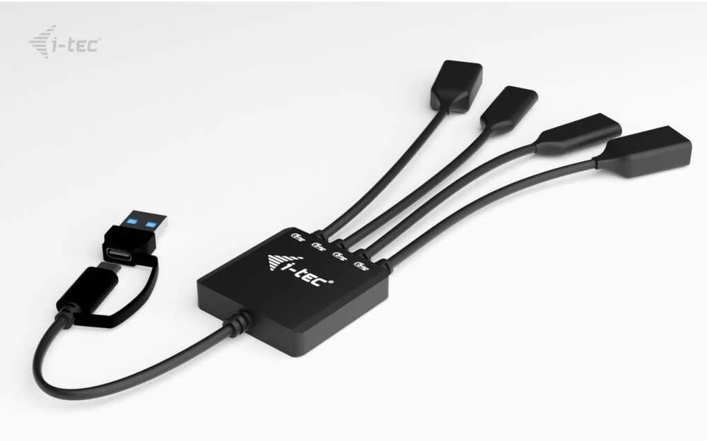 I-tec USB-C/USB-A kabelio šakotuvas, 4 prievadų (2x USB-C, 2x USB-A), iki 5 Gbps, lankstus kabelio šakotuvas, 60 g