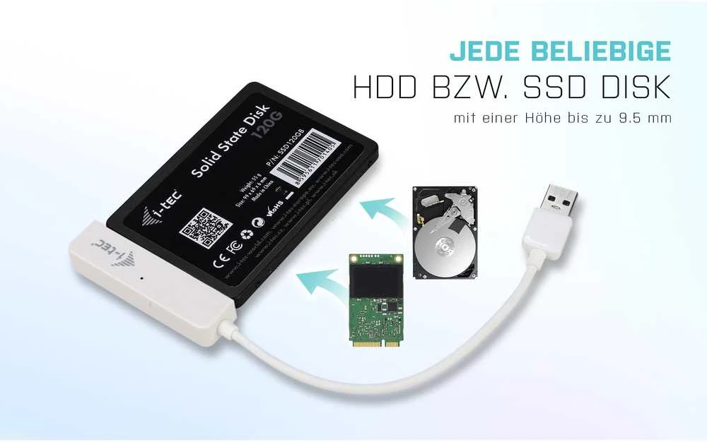 I-tec MYSAFEU314 saugojimo diskų korpusas 2.5" HDD / SSD aptvaras Balta