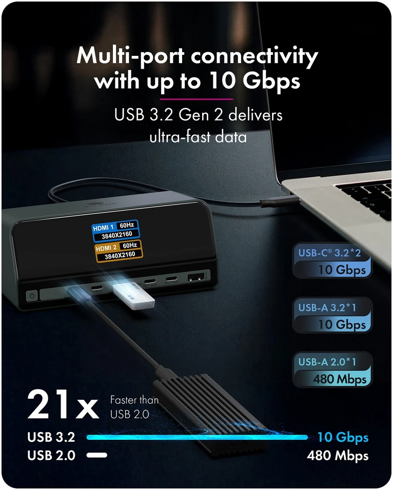 Carruzzo ICY BOX Heart Dock 2300 USB 3.2 Gen 2 (3.1 Gen 2) Type-C Antracitas