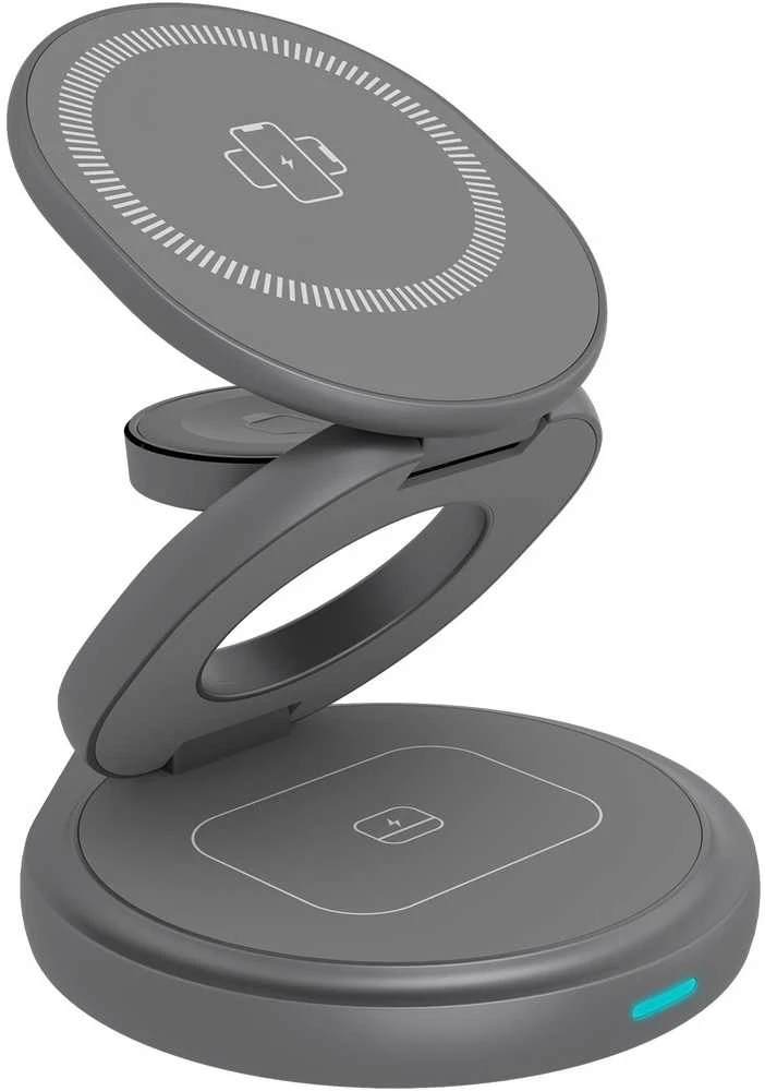 Icy Box Raidsonic 3 in 1 sulankstomas magnetinis įkrovimo stovas mobiliajam telefonui, ausinėms ir išmaniesiems laikrodžiams, Aliuminio | Ledo dėžė IB-SH101-CH