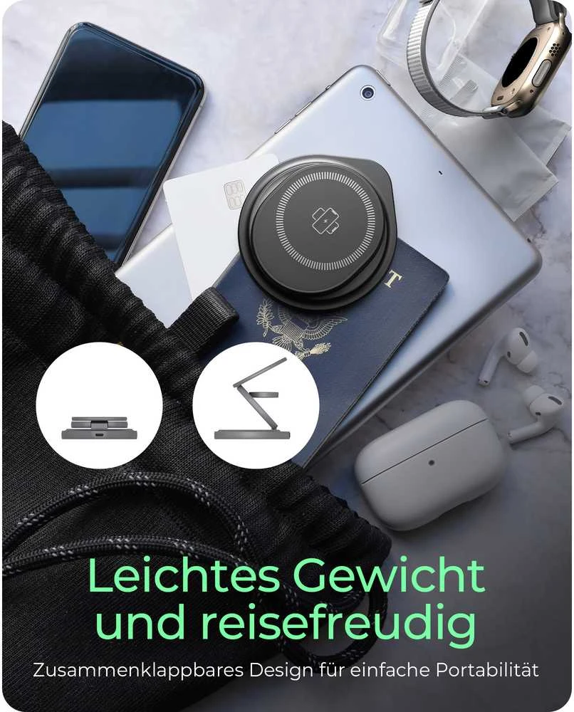 Icy Box Raidsonic 3 in 1 sulankstomas magnetinis įkrovimo stovas mobiliajam telefonui, ausinėms ir išmaniesiems laikrodžiams, Aliuminio | Ledo dėžė IB-SH101-CH