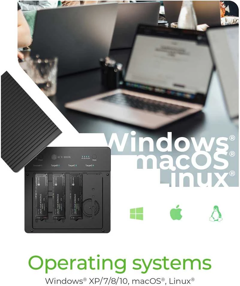 Icy Box „Raidsonic“ 4 skyrių USB4 dauginimo įrenginys (1:3 klonas), skirtas NVMe M.2 SSD | IB-4013MCL-C4