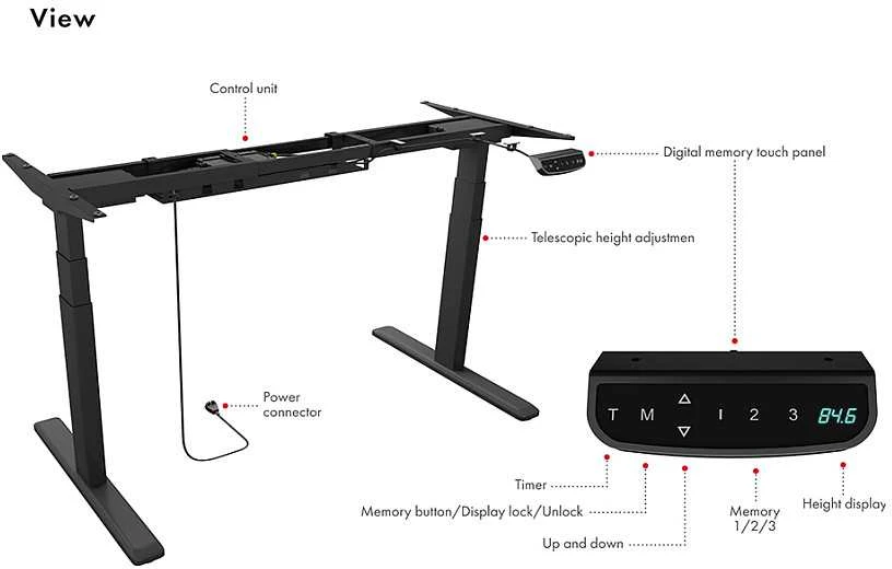 Icy Box RaidSonic ICYBOX IB-EW205B-T Ergonomiškas stalo rėmas Motorizuotas sprendimas sėdėti / stovėti su BIFMA sertifikatu