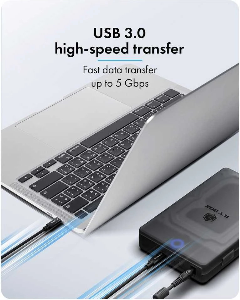 ICY BOX Externes Gehuse fr 2,5/3,5 SATA HDD /SSD, Host USB 3.2 Gen 1 bis 5 Gbps Type-C/-A