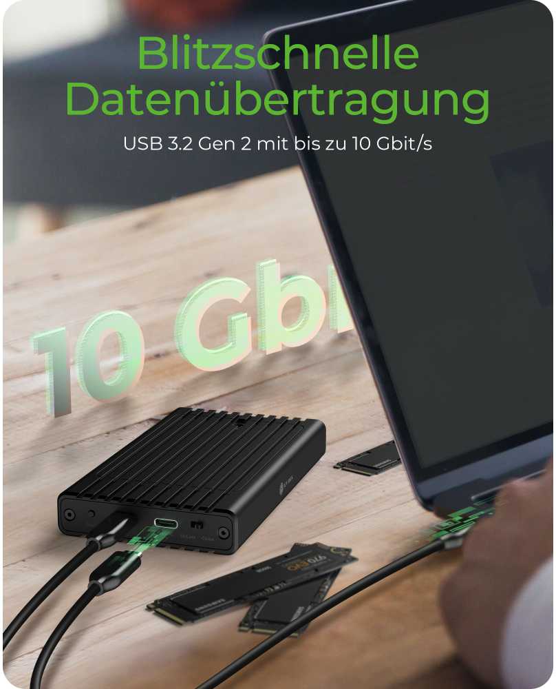 ICY BOX IB-2817MCL-C31 Externes USB-C 3.2 Gehuse fr 2x M.2 NVMe SSD mit Klonfunktion
