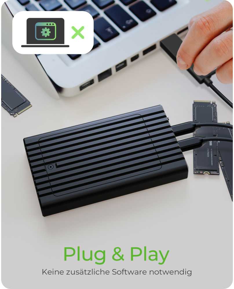 ICY BOX IB-2817MCL-C31 Externes USB-C 3.2 Gehuse fr 2x M.2 NVMe SSD mit Klonfunktion