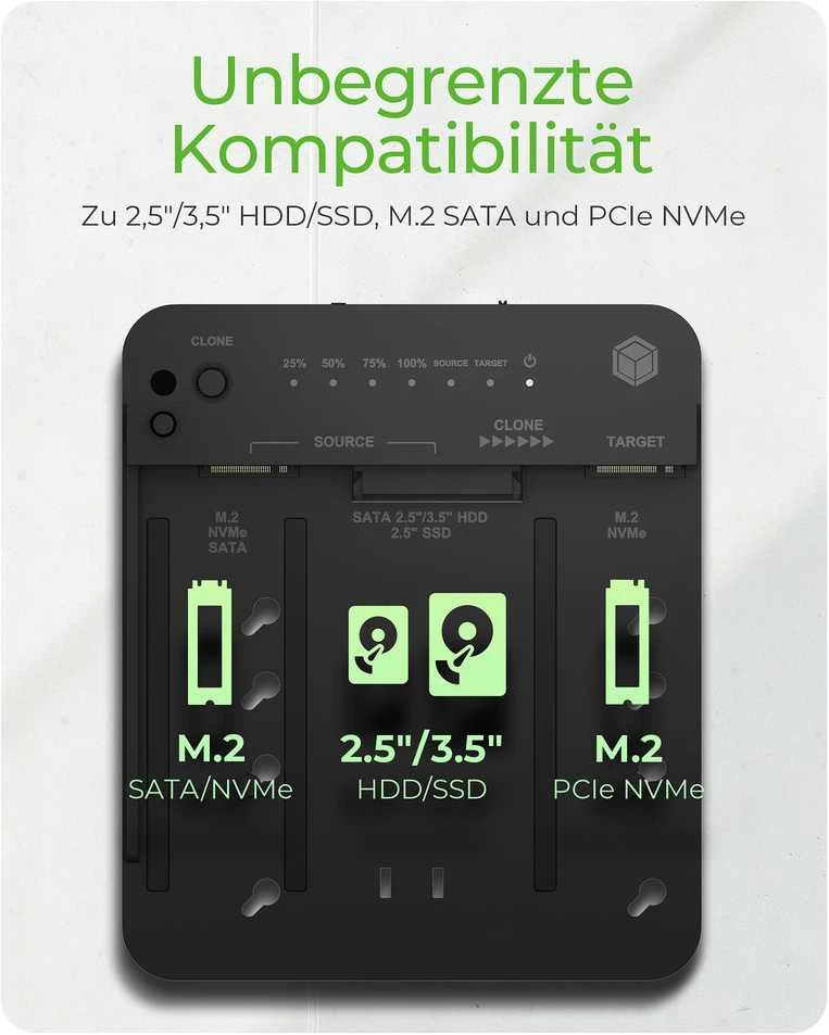 Raidsonic Icy Box prijungimo ir klonavimo stotis, skirta 2x M.2 NVMe SSD | IB-2913MCL-C31