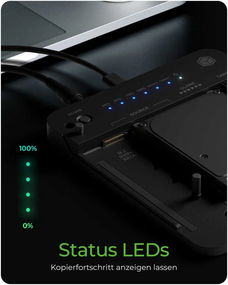 Raidsonic Icy Box prijungimo ir klonavimo stotis, skirta 2x M.2 NVMe SSD | IB-2913MCL-C31