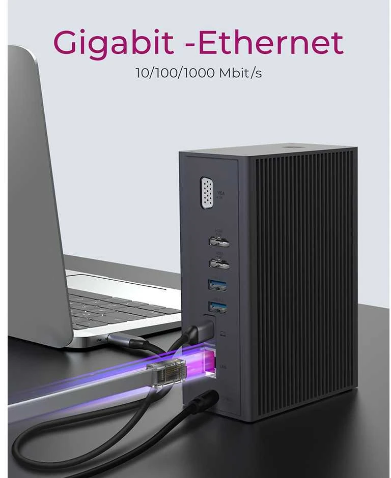 Raidsonic | Icy Box | IB-DK2262AC DockingStation | Dock | Ethernet LAN (RJ-45) jungtys 1 | VGA (D-Sub) jungtys quantity 1 | USB 3.0 (3.1 Gen 1) Type-C jungtys quantity 1 | USB 3.0 (3.1 Gen 1) jungtys quantity 3 | USB 2.0 jungtys quantity 3 | HDMI jungtys quantity 2 | Ethernet LAN | Garantija 24 mėn.