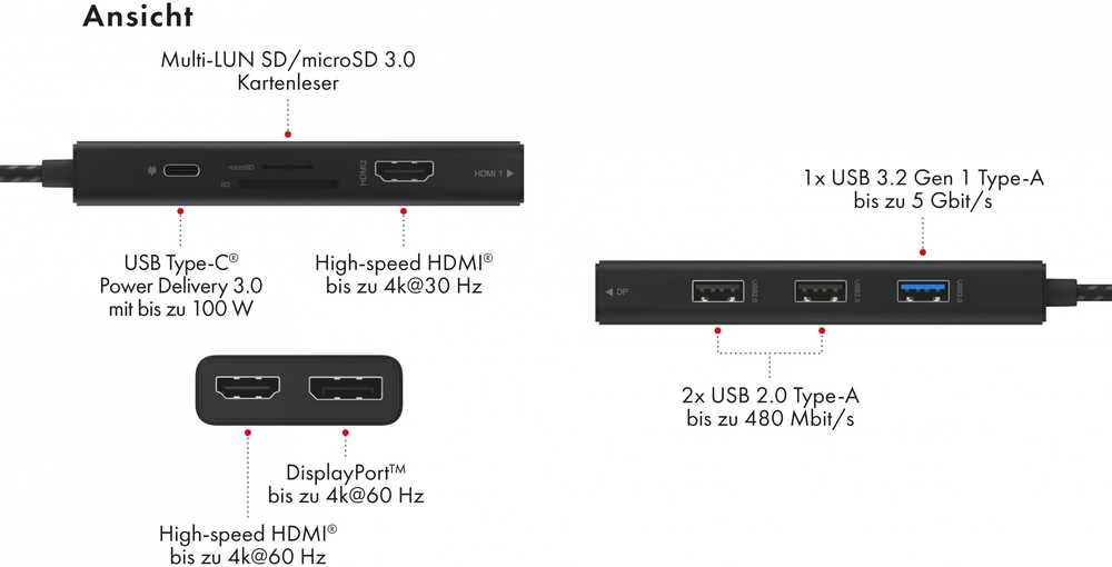 RaidSonic Icy Box IB-DK4011-CPD 7-in-1 USB Type-C prijungimo stotis su triguba vaizdo išvestimi