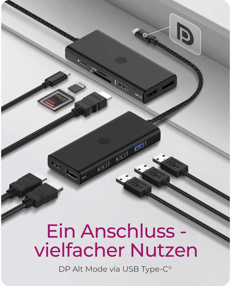 RaidSonic Icy Box IB-DK4011-CPD 7-in-1 USB Type-C prijungimo stotis su triguba vaizdo išvestimi