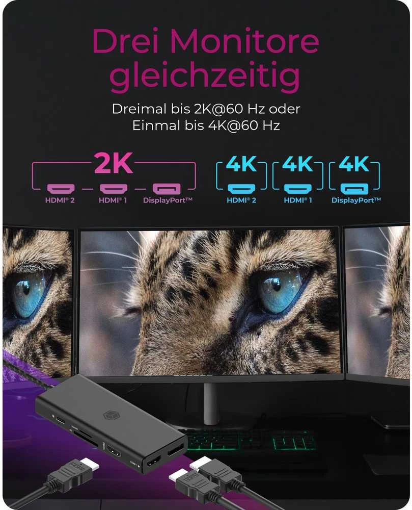 RaidSonic Icy Box IB-DK4011-CPD 7-in-1 USB Type-C prijungimo stotis su triguba vaizdo išvestimi
