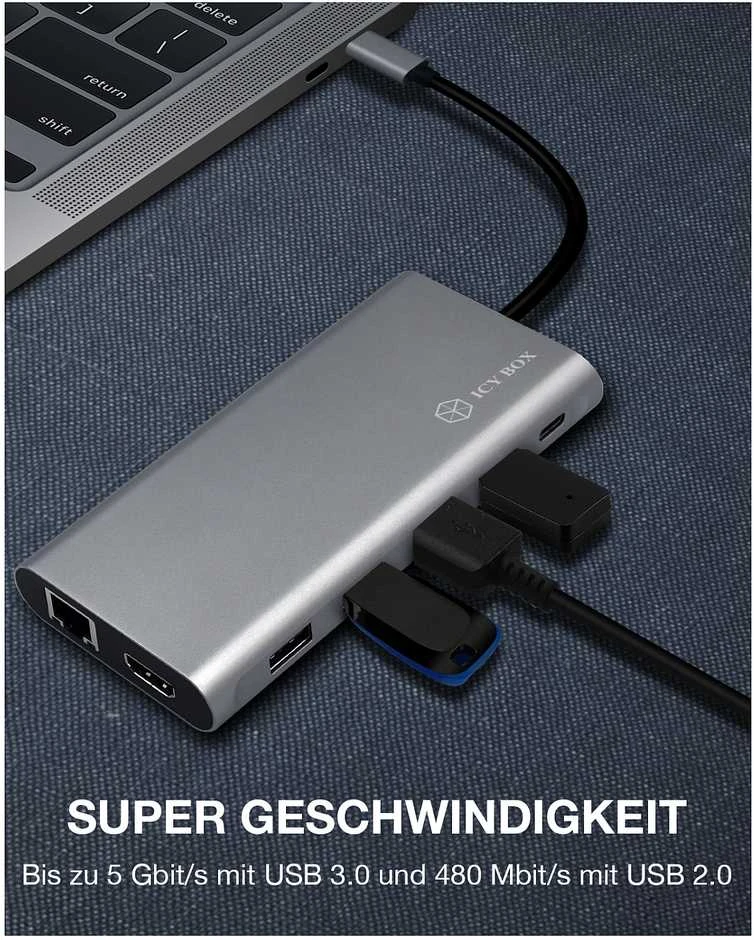 „RaidSonic ICY BOX IB-DK4050-CPD“ prijungimo stotis „12 viename“ C tipo USB dokas su PD 100 W