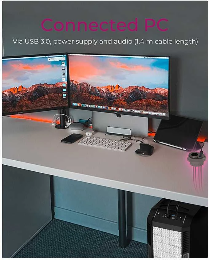 ICY BOX stalo stebulė 4x USB 3.0 Type-A su garso įvestimi/išvestimi ir Schuko Socket CEE 7/3 skersmens 80 mm Juodas