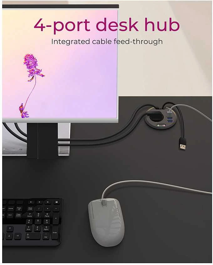 ICY BOX stalo stebulė 4x USB 3.0 Type-A su garso įvestimi/išvestimi ir Schuko Socket CEE 7/3 skersmens 80 mm Juodas