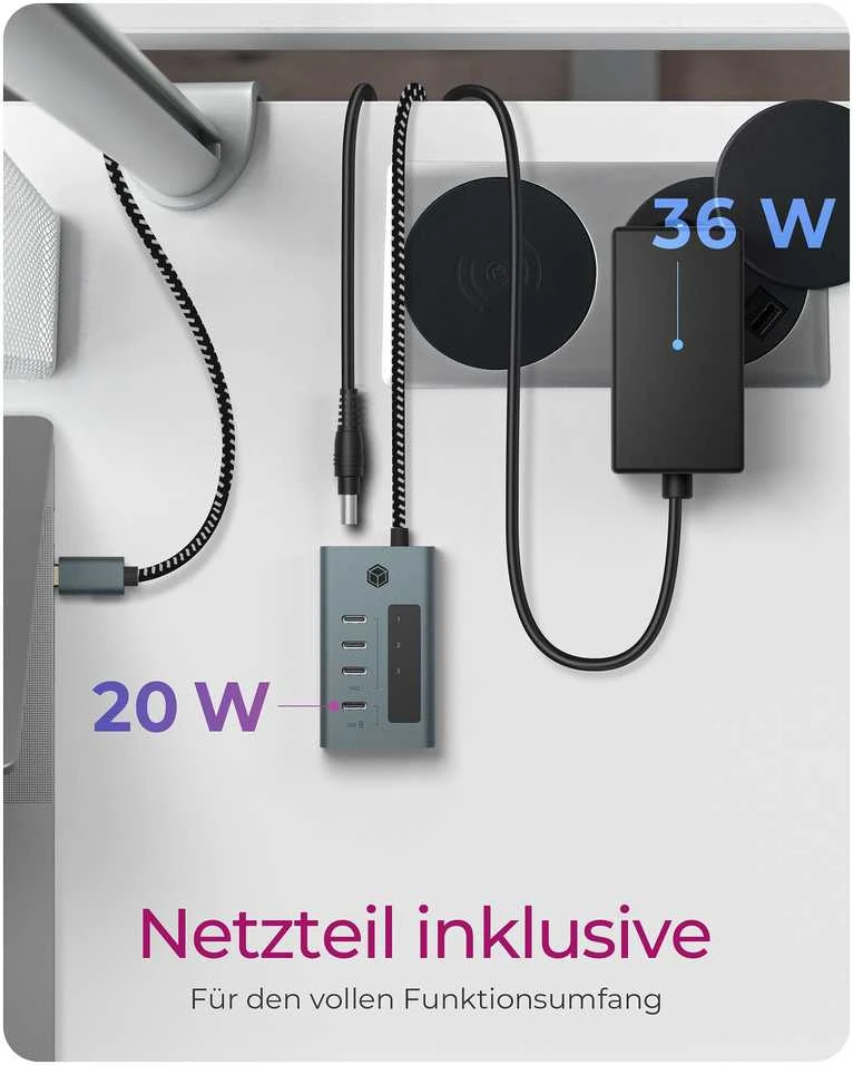 RAD ICY BOX IB-HUB1454-C31 USB 3.2 Gen 1 (3.1 Gen 1) Type-C 10000 Mbit/s Mėlyna, Pilka