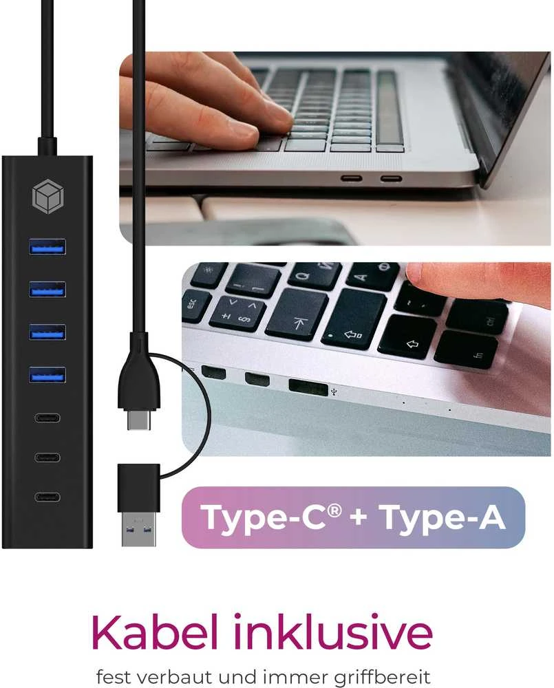 „Carruzzo ICY BOX IB-HUB1737-C3“ USB 3.2 Gen 1 (3.1 Gen 1) Type-C 5000 Mbit/s Juoda