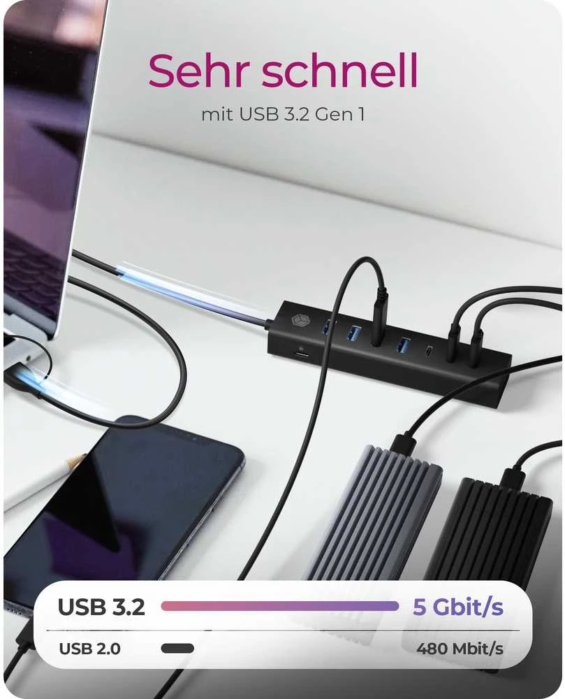 „Carruzzo ICY BOX IB-HUB1737-C3“ USB 3.2 Gen 1 (3.1 Gen 1) Type-C 5000 Mbit/s Juoda