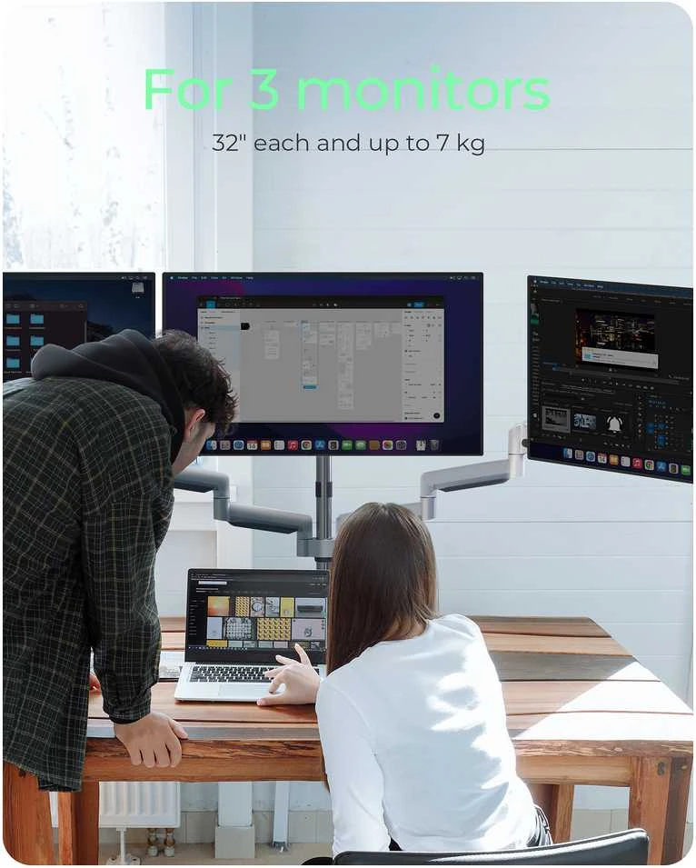 Laikiklis Icy Box Raidsonic Monitorius stovas su stalo laikikliu trims monitoriams IB-MS505-TI Desk Mount, 32", Sidabrinis/Juodas