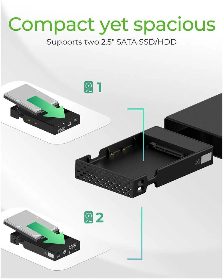 RaidSonic ICY BOX IB-RD2253-C31 išorinis RAID korpusas, skirtas 2x2,5 SATA I/II/III SSD ir HDD