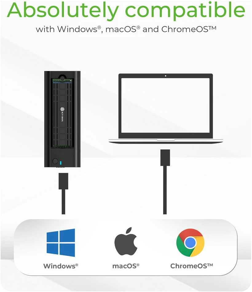 Icy Box RaidSonic ICYBOX IB-180MC-C31 M.2 NVMe ir SATA SSD prijungimo jungtis USB 3.2 Gen2