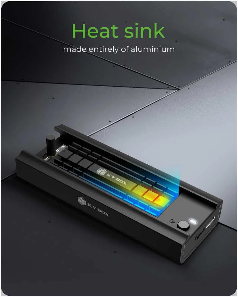 Icy Box RaidSonic ICYBOX IB-180MC-C31 M.2 NVMe ir SATA SSD prijungimo jungtis USB 3.2 Gen2