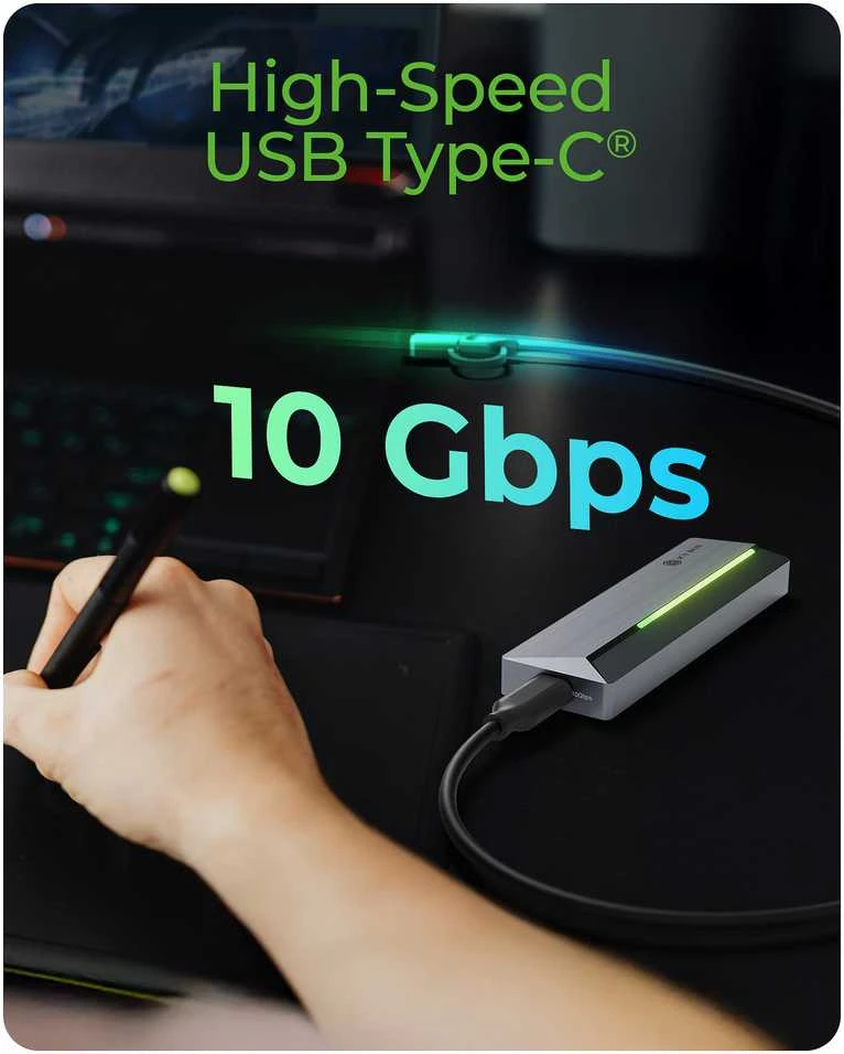 „Raidsonic Icy Box M.2 SATA/NVMe SSD“ korpusas su USB 3.2 Gen 2 Type-C ir RGB apšvietimu | Garantija IB-1826MCL-CU31 mėn.