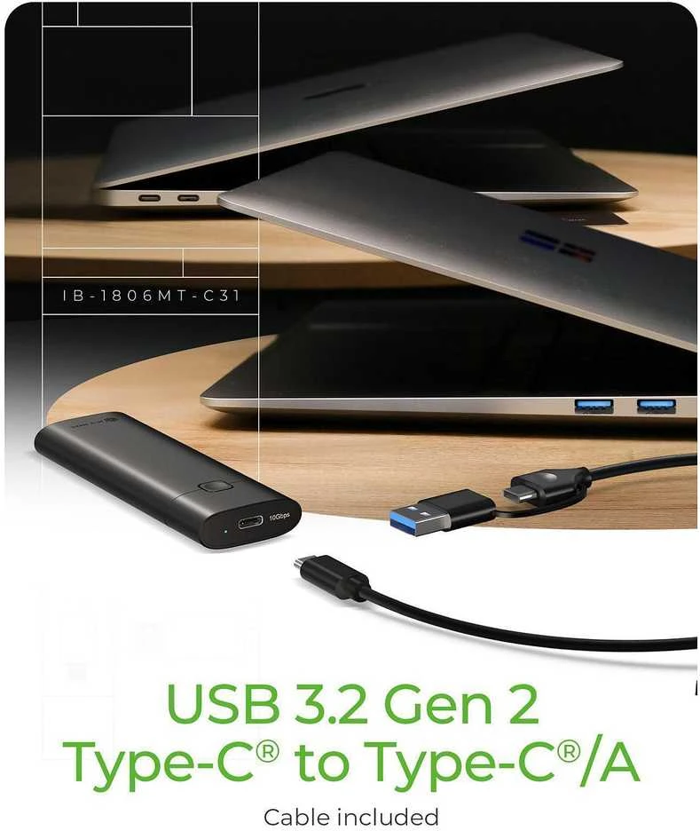„Icy Box IB-1806MT-CU31“ m.2 nvme ssd 10 gbps diskų korpusas