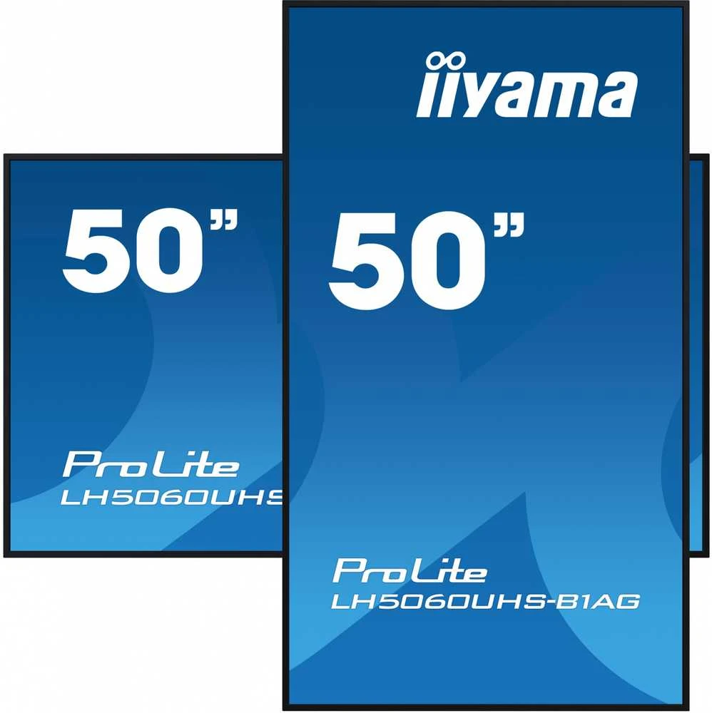 Monitorius „IIYAMA LH5060UHS-B1AG“ 50 colių 3840x2160 UHD IPS panelė „Haze 25perc 500cd/m2“ horizontaliai ir vertikaliai garsiakalbiai 2 x 10 W 3 x HDMI USB 2.0