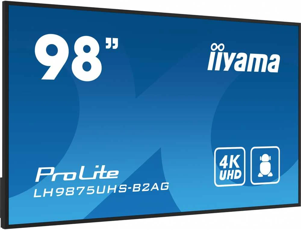 Monitorius Iiyama iyama ProLite LH9875UHS-B2AG – 98 colių įstrižainės klasės (97,5 colio matomas) LED ekranas su foniniu apšvietimu – skaitmeniniai ženklai – su įmontuotu medijos grotuvu / pasirenkama kompiuterio lizdo galimybė – 4K UHD (2160p) 3840 x 2160