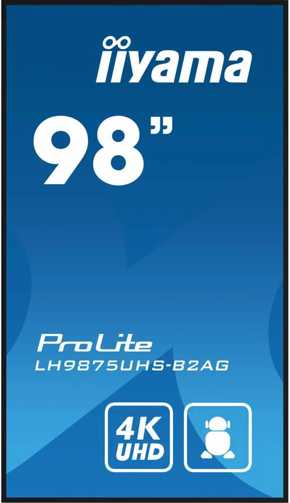 Monitorius Iiyama iyama ProLite LH9875UHS-B2AG – 98 colių įstrižainės klasės (97,5 colio matomas) LED ekranas su foniniu apšvietimu – skaitmeniniai ženklai – su įmontuotu medijos grotuvu / pasirenkama kompiuterio lizdo galimybė – 4K UHD (2160p) 3840 x 2160