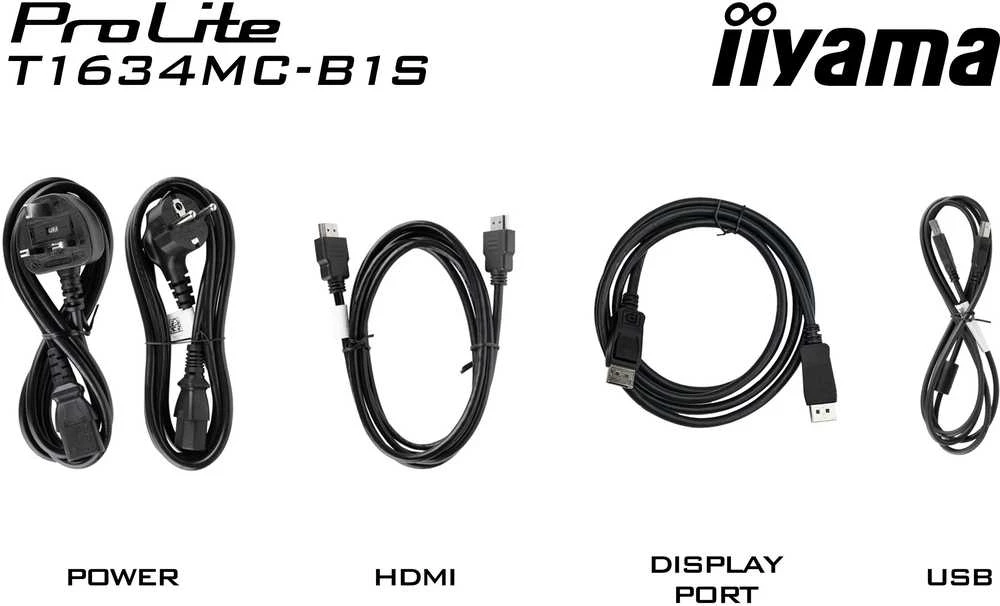 Monitorius IIYAMA T1634MC-B1S 15,6" PCAP be rėmelio priekinis 10P Touch 1920x1080 VGA DisplayPort