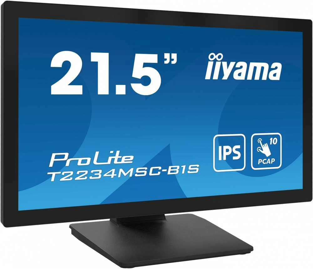 Monitorius „Iiyama PROLITE T2234MSC-B1S“ 22 colių „Full HD“ 10 taškų jutiklinis ekranas su IPS skydelio technologija, jutiklinio stiklo funkcija ir pirštų atspaudų apsaugančia danga