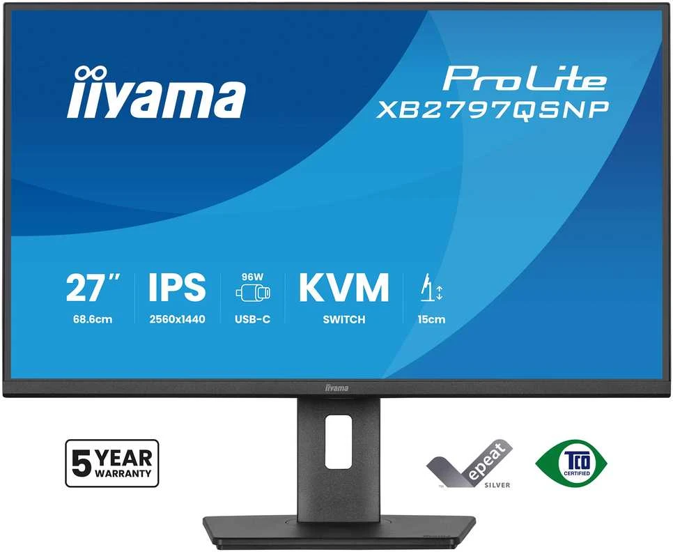 Monitorius iiyama XB2797QSNP-B1 27" QHD IPS USB-C Docking KVM LAN