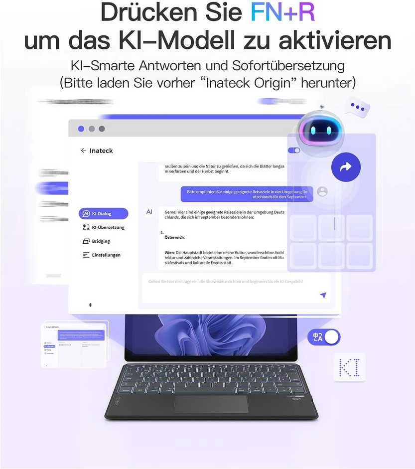 Klaviatūra „inateck“ klaviatūros paviršiaus rašiklis, „Sureface GO 1-4 Com. QWERTZ“