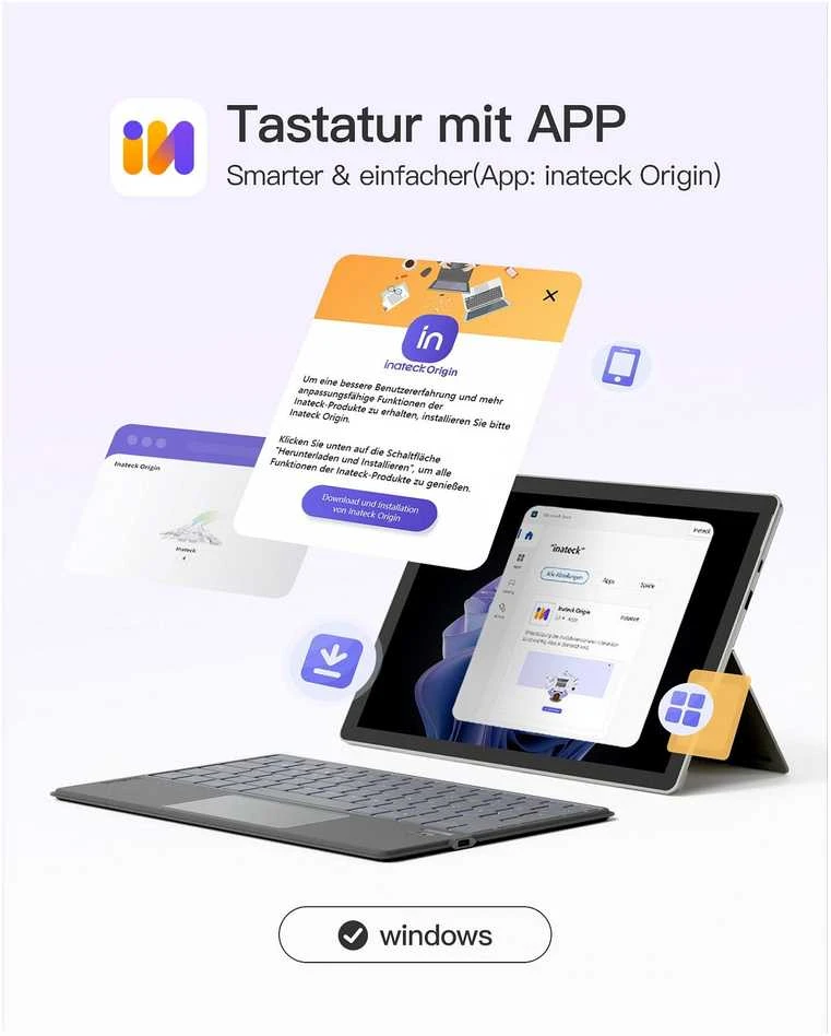 Klaviatūra „inateck“ klaviatūros paviršiaus rašiklis, „Sureface GO 1-4 Com. QWERTZ“