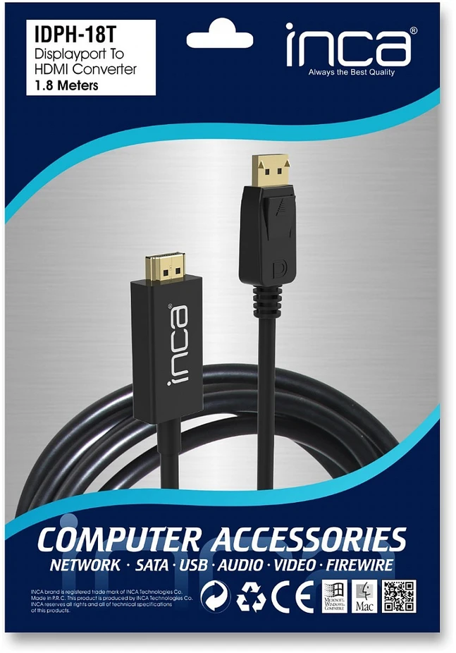Nezatříděno Kabelis Inca DisplayPort – HDMI 1.8m juoda (IDPH-18T)