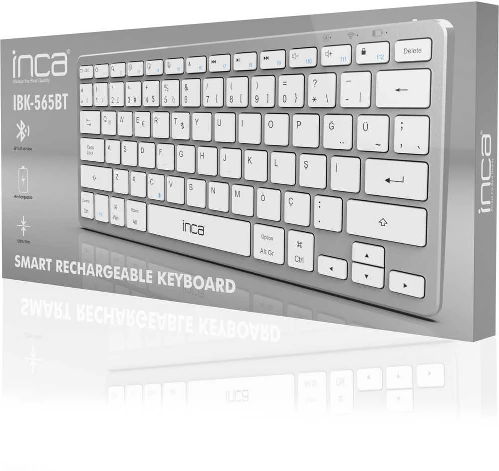 Nezatříděno INCA Klaviatūra IBK-565BT BT 5.0, Smart, Akku 150Std, 8-10m sidabrinis
