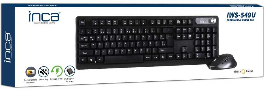 Klaviatūra ir pelė Inca INCA Klaviatūra IWS-549U Wireless Set Design biurowy Akumuliatorius SW retail