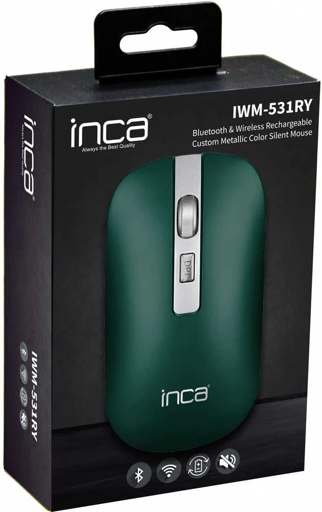 Nezatříděno INCA Pelė IWM-531RY 1600 DPI, belaidis ir BT, baterija, žalia mažmeninė prekyba