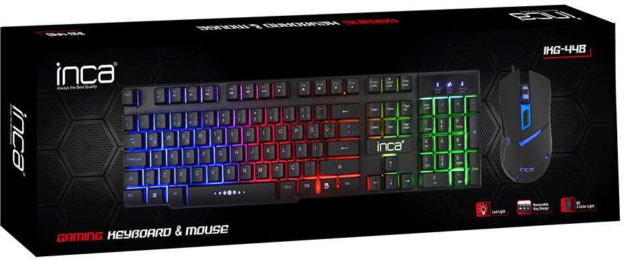 Incase INCA Pelė žaidimams+Klaviatūra RGB/ 3200DPI/6Tasten/1.50m juodas retail